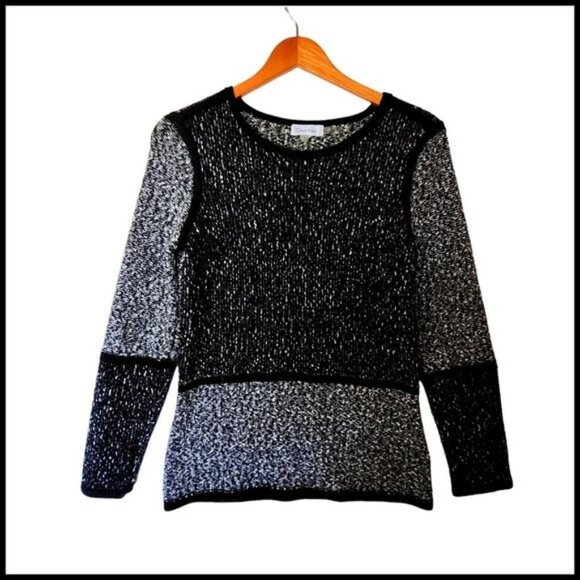 Calvin Klein Black & White Knit Sweater Tweed Color Block‎ size S Small - Picture 1 of 11